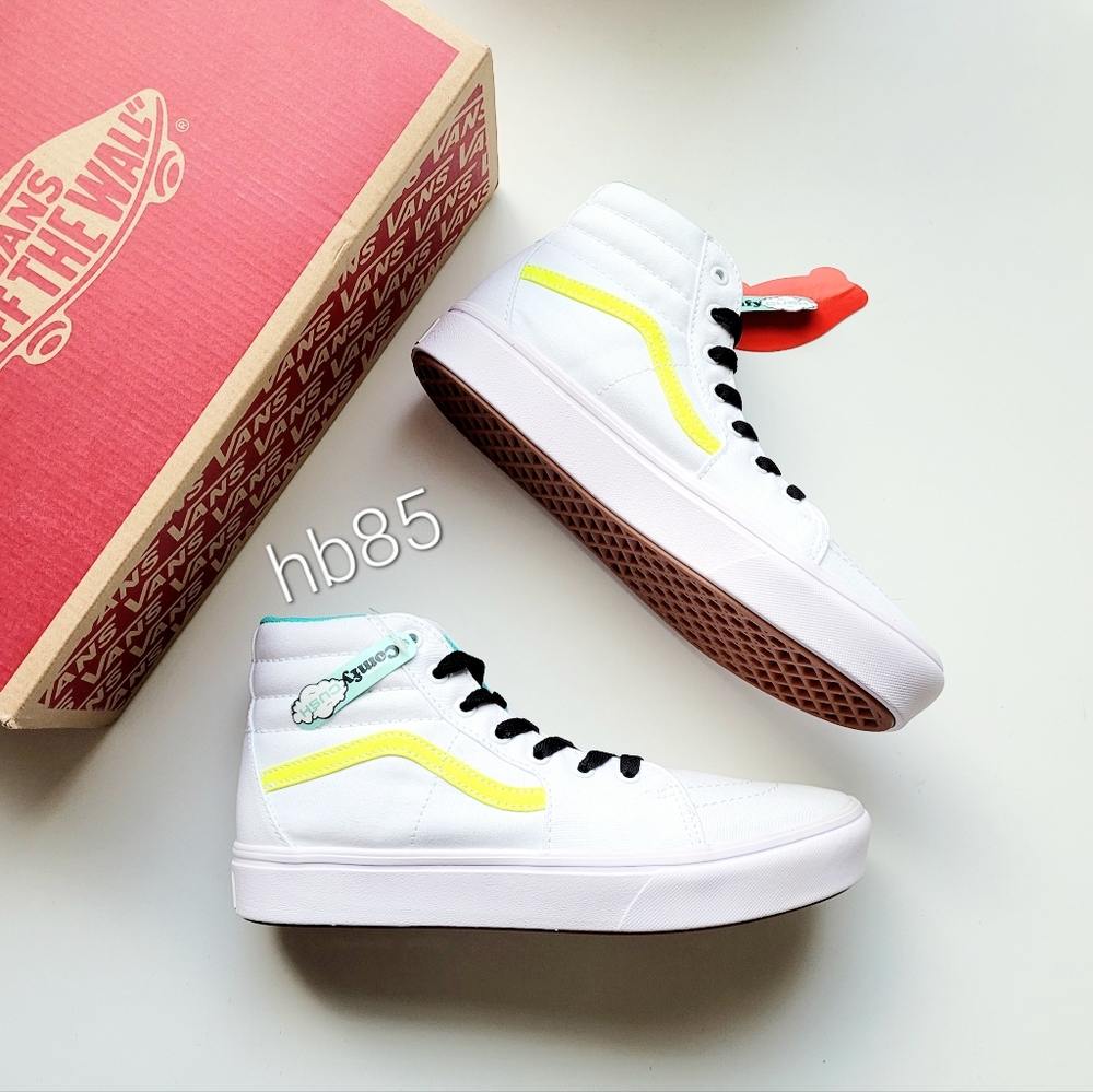 VANS Comfycush Sk8-Hi Fluro Safety Yellow True White Youth 6